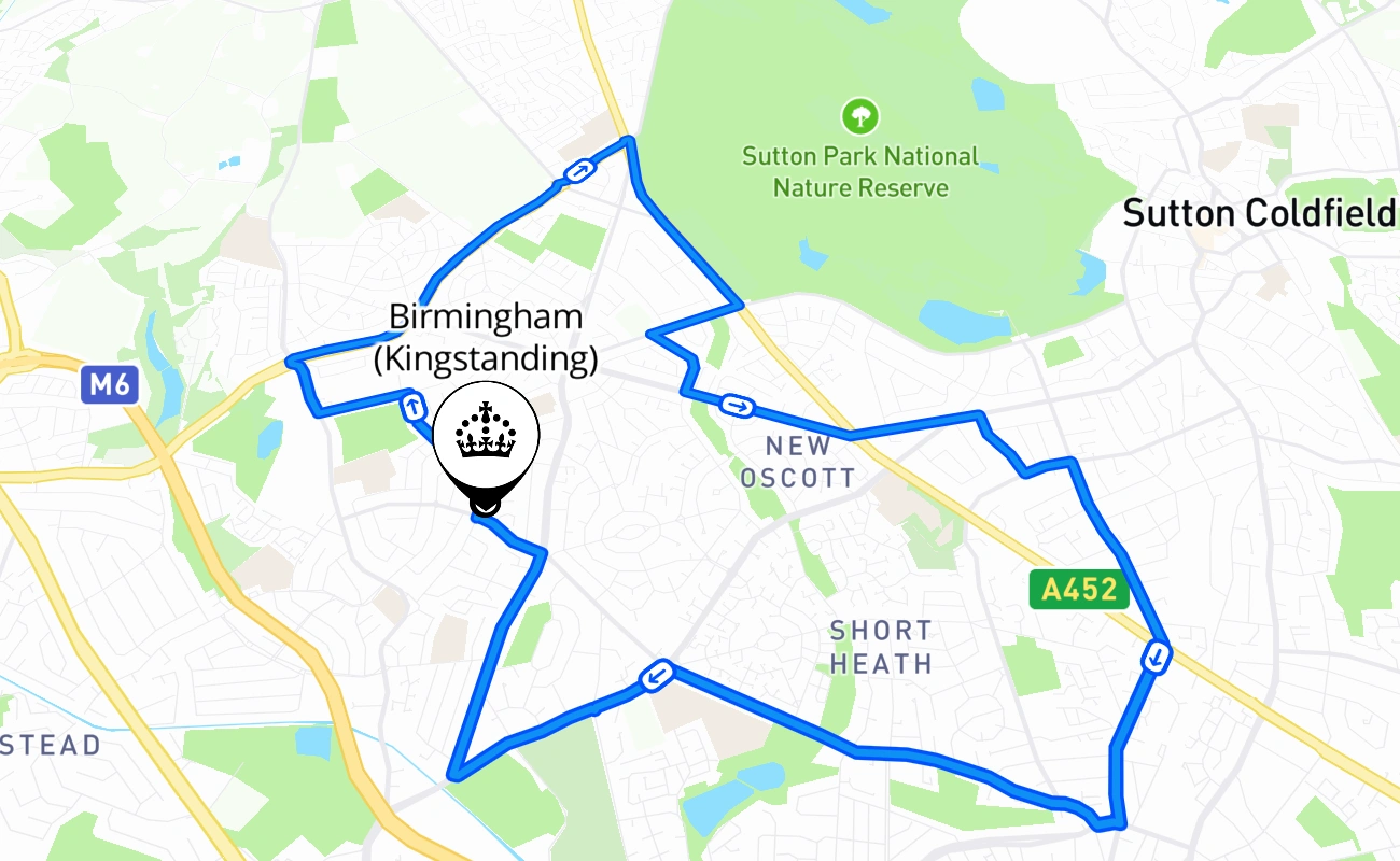 Birmingham (Kingstanding) driving test route #562 map - ENG United Kingdom