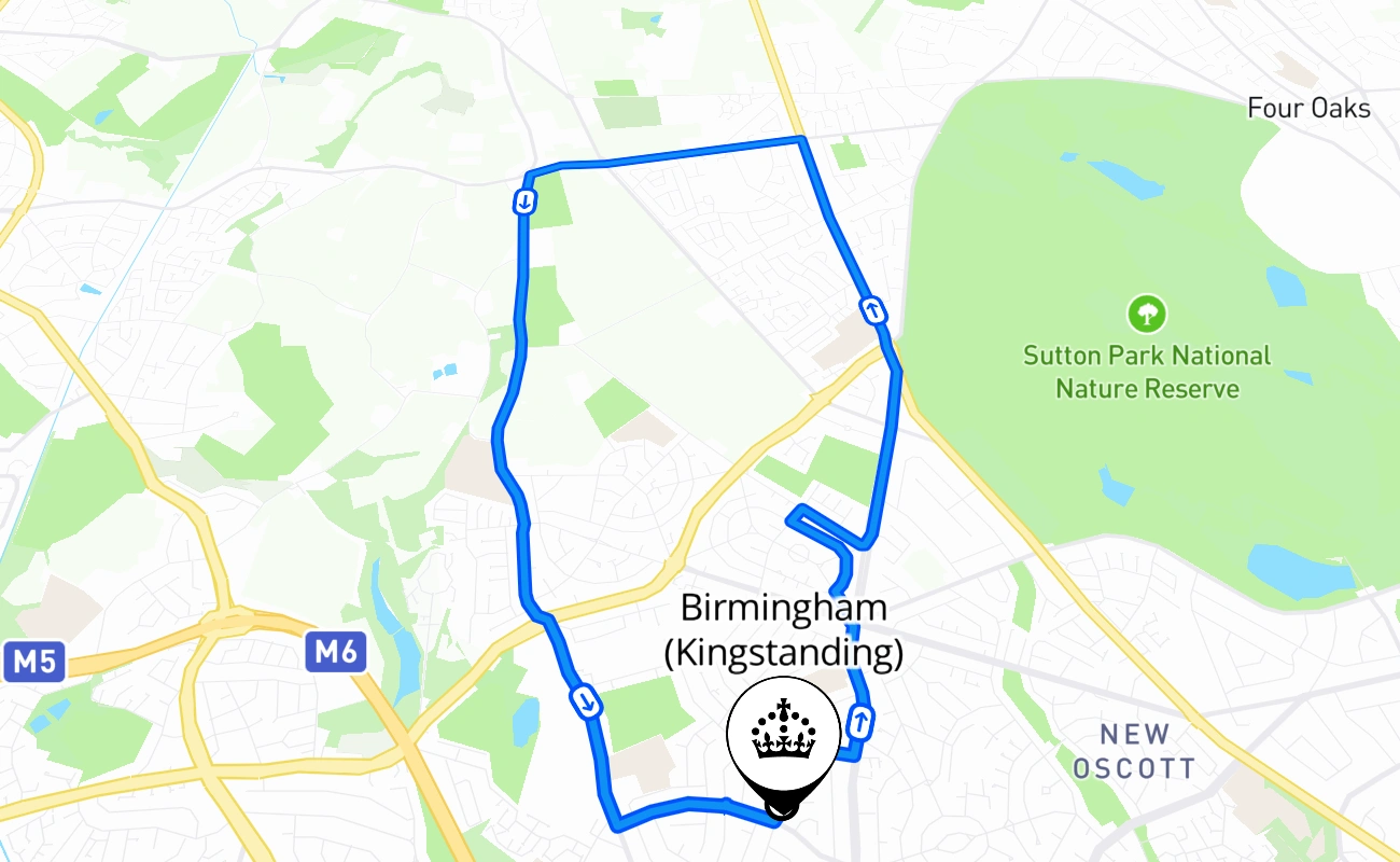 Birmingham (Kingstanding) driving test route #563 map - ENG United Kingdom