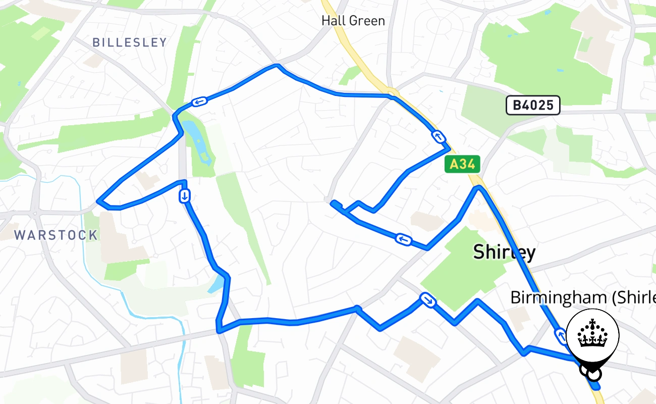 Birmingham (Shirley) 驾考路线 #351 地图 - ENG 英国