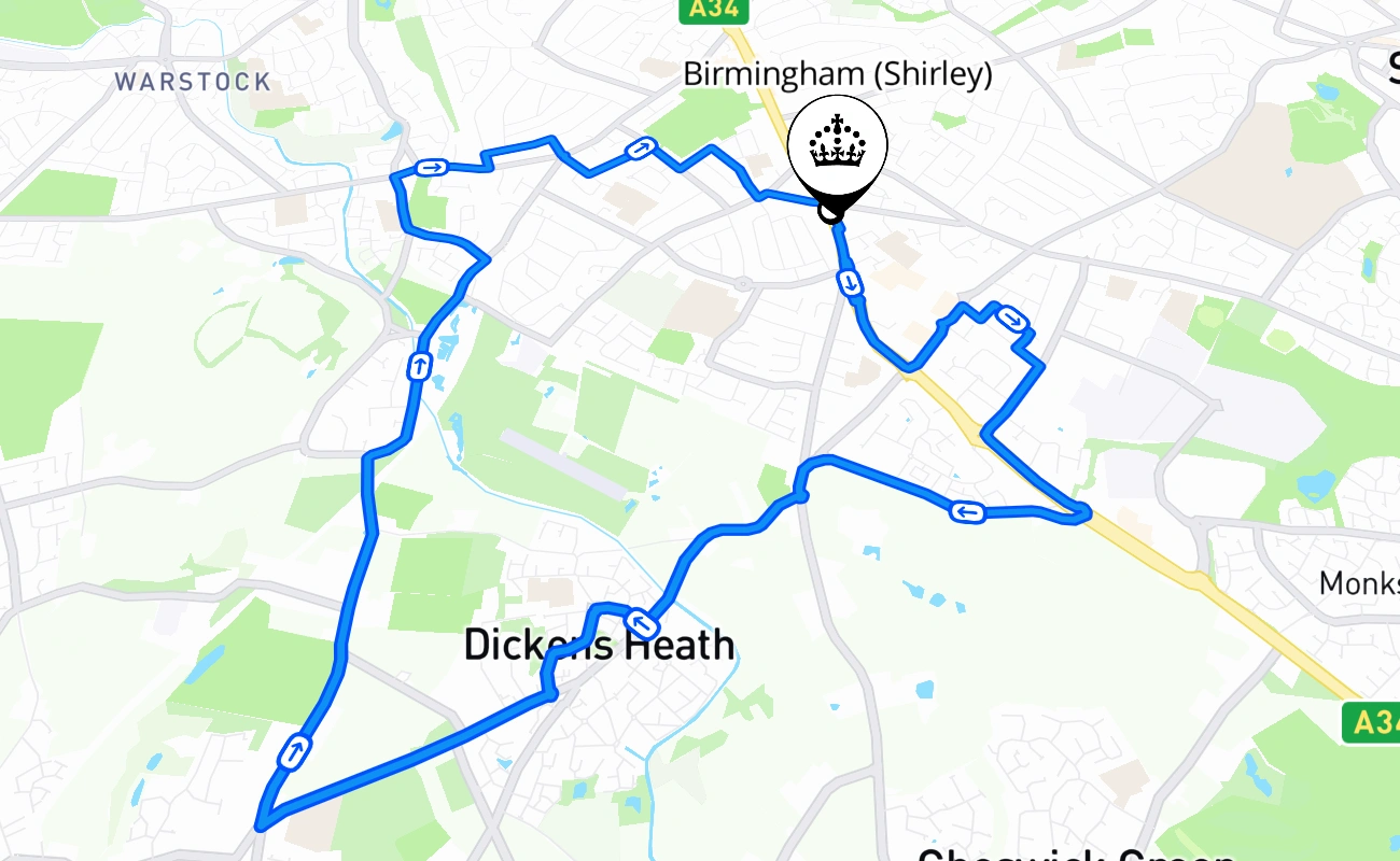 Birmingham (Shirley) 驾考路线 #353 地图 - ENG 英国