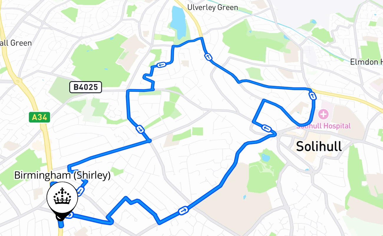Birmingham (Shirley) 驾考路线 #354 地图 - ENG 英国