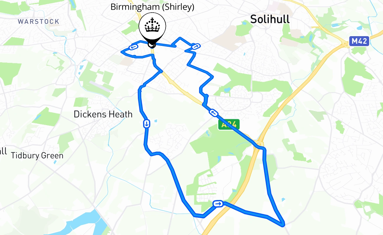 Birmingham (Shirley) 驾考路线 #355 地图 - ENG 英国