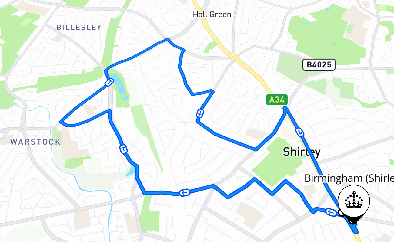 Birmingham (Shirley) 驾考路线 #356 地图 - ENG 英国