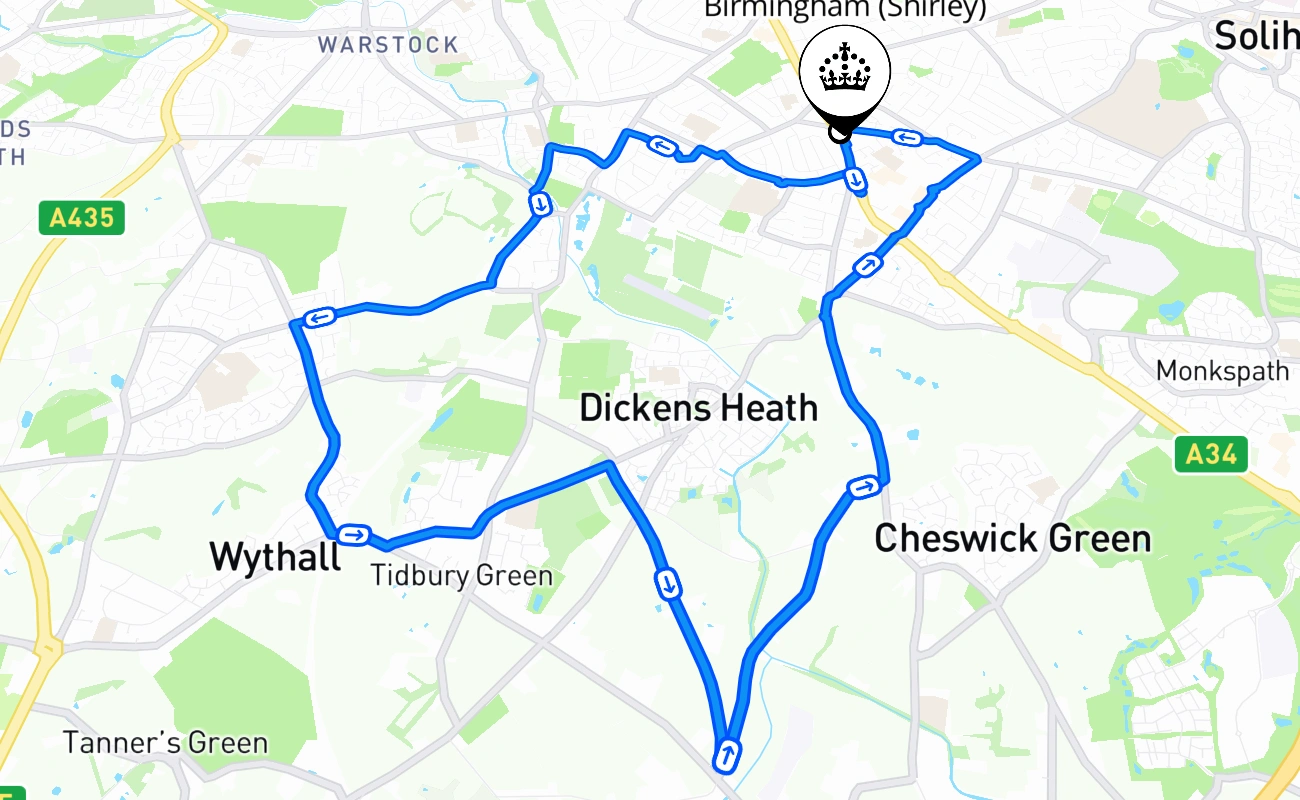 Birmingham (Shirley) 驾考路线 #357 地图 - ENG 英国