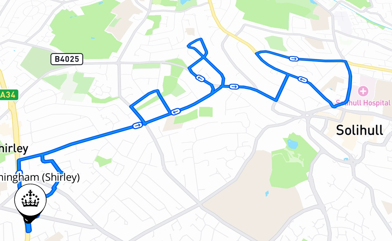 Birmingham (Shirley) 驾考路线 #358 地图 - ENG 英国
