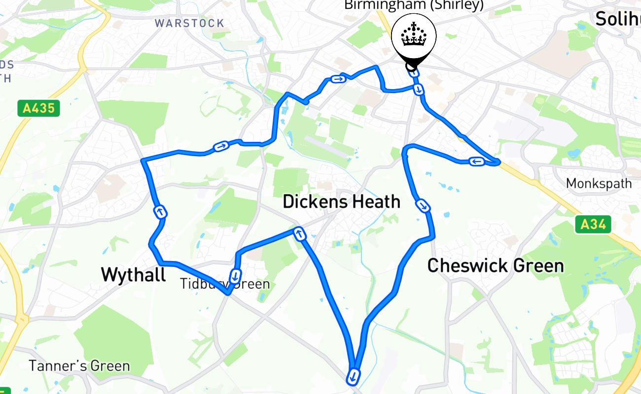 Birmingham (Shirley) 驾考路线 #360 地图 - ENG 英国