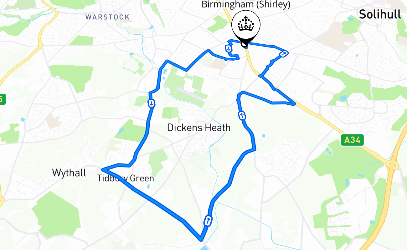 Birmingham (Shirley) 驾考路线 #361 地图 - ENG 英国