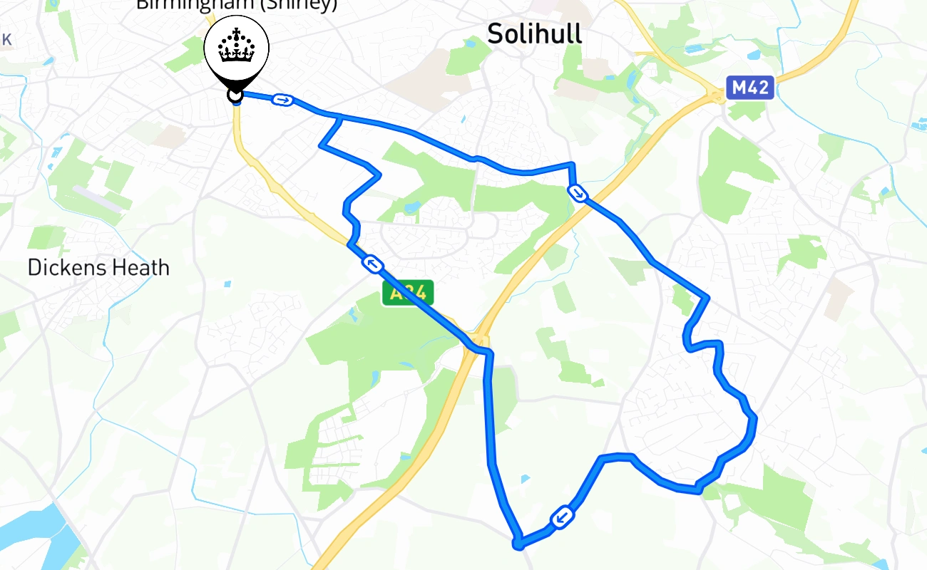 Birmingham (Shirley) 驾考路线 #742 地图 - ENG 英国