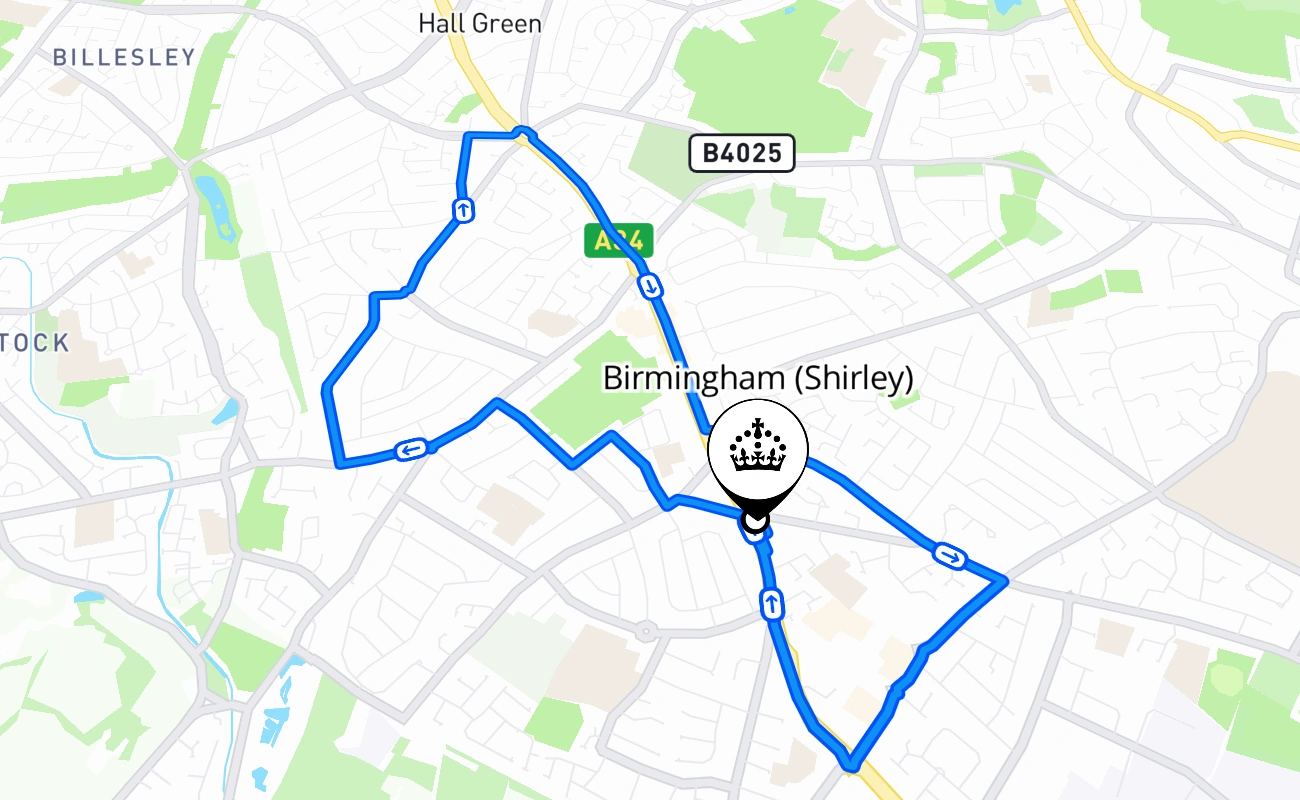 Birmingham (Shirley) 驾考路线 #2653 地图 - ENG 英国