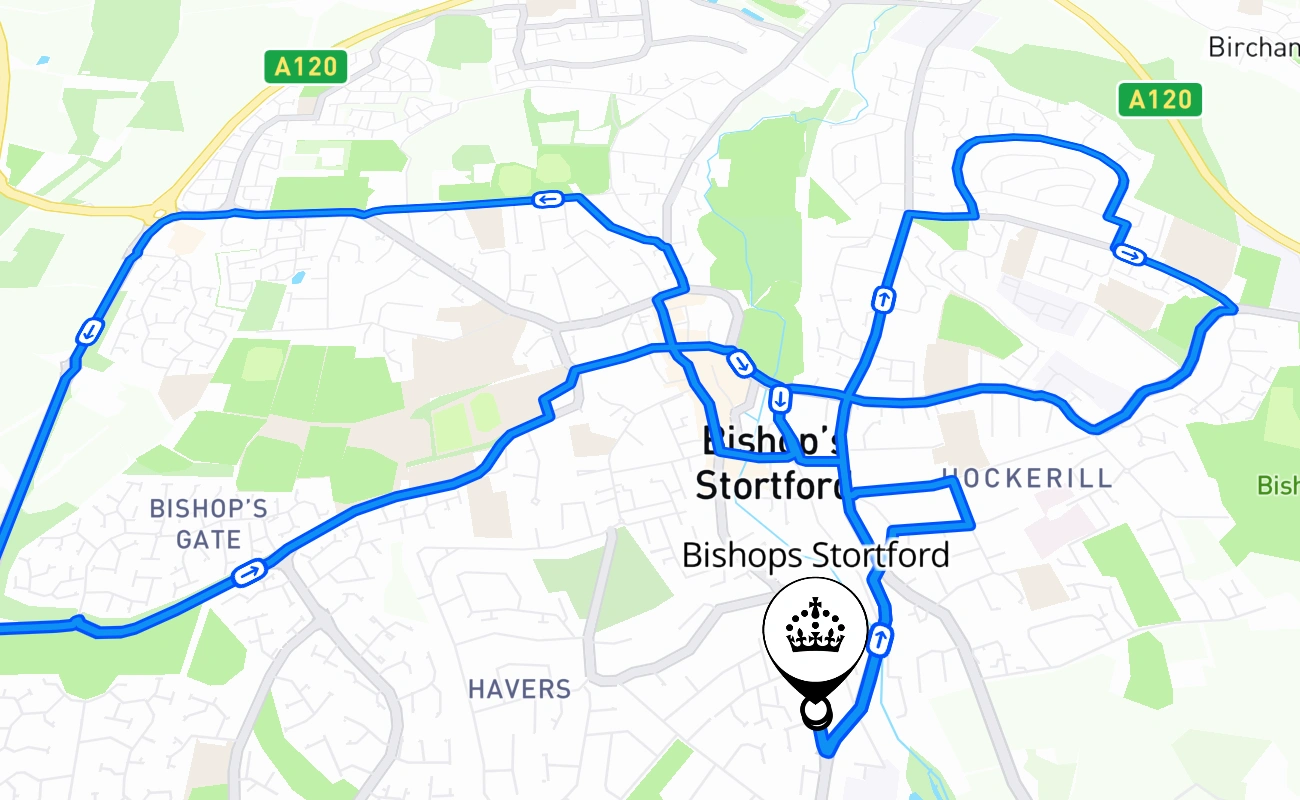 Bishops Stortford 驾考路线 #2652 地图 - ENG 英国