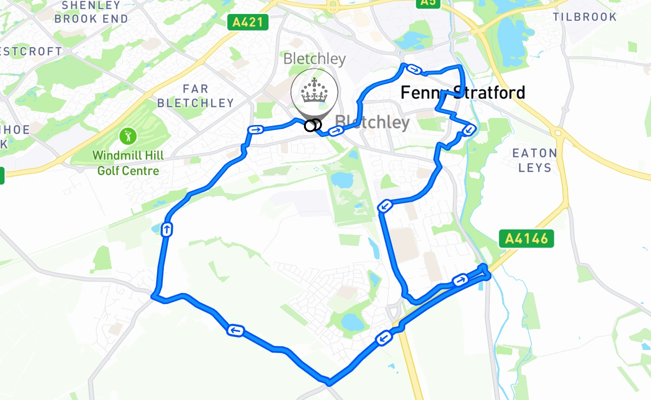 Bletchley driving test route #912 map - ENG United Kingdom