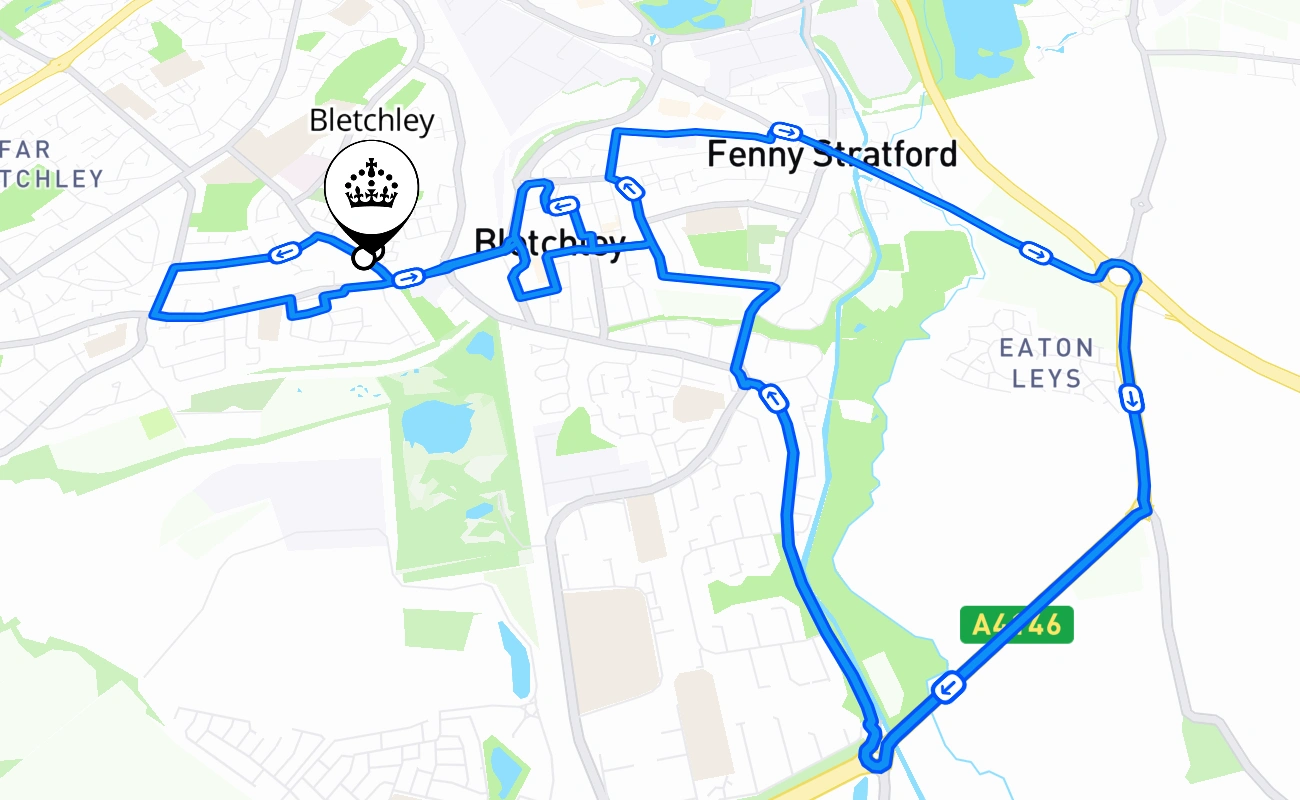 Bletchley driving test route #915 map - ENG United Kingdom