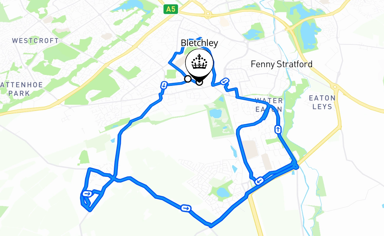Bletchley driving test route #1411 map - ENG United Kingdom