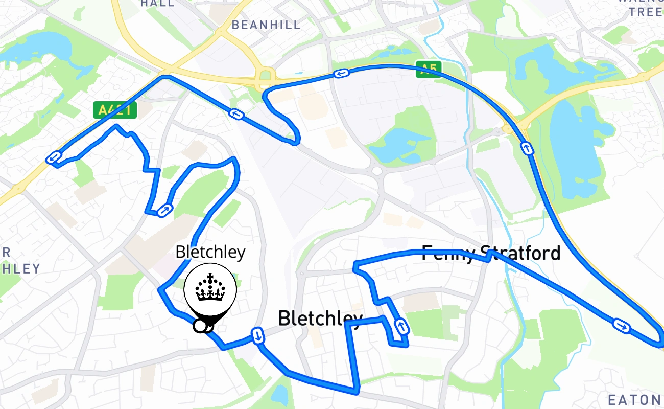 Bletchley driving test route #1415 map - ENG United Kingdom