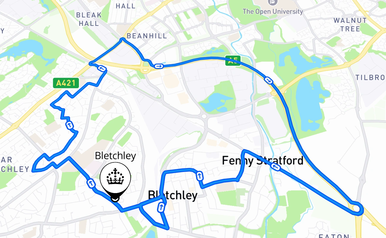 Bletchley driving test route #1427 map - ENG United Kingdom