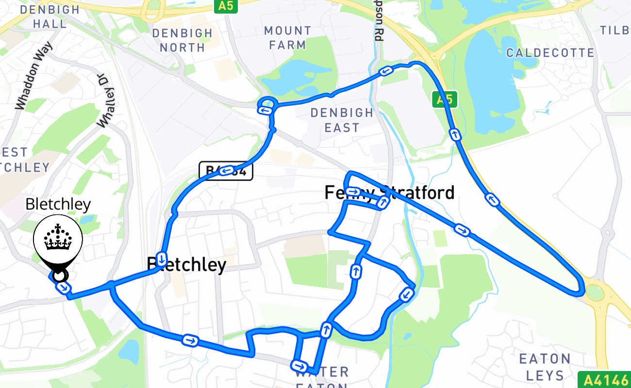 Bletchley driving test route #1434 map - ENG United Kingdom