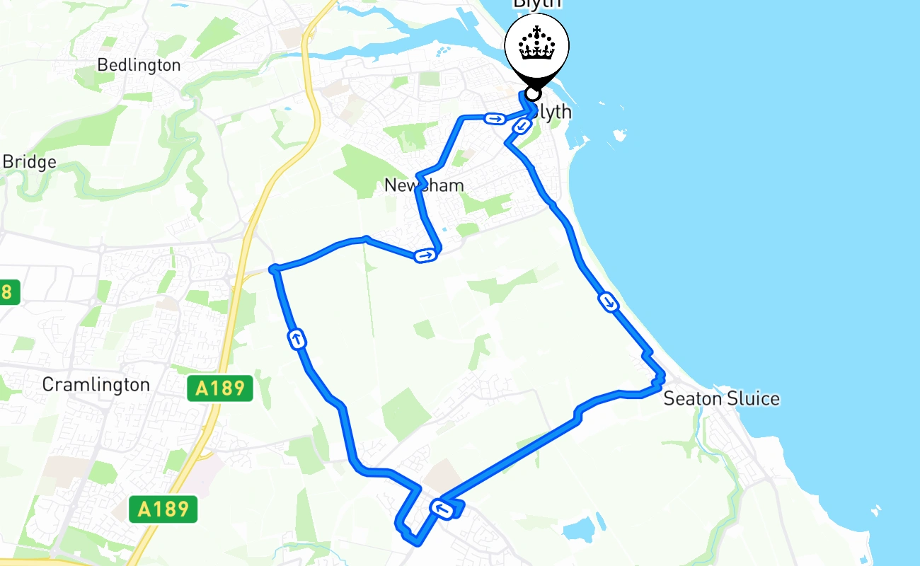 Blyth driving test route #1061 map - ENG United Kingdom