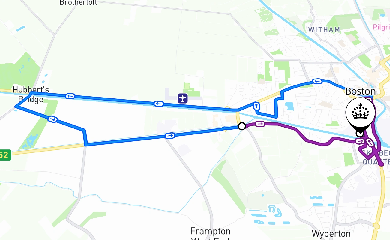 Boston driving test route #2165 map - ENG United Kingdom