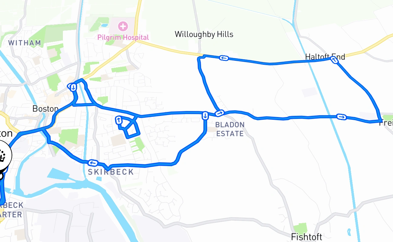 Boston driving test route #2166 map - ENG United Kingdom