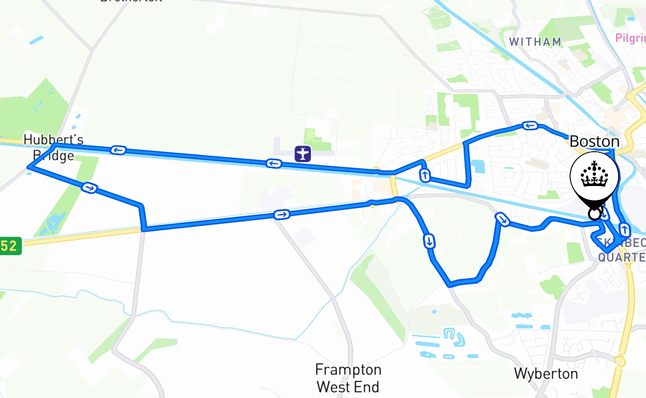 Boston driving test route #2171 map - ENG United Kingdom