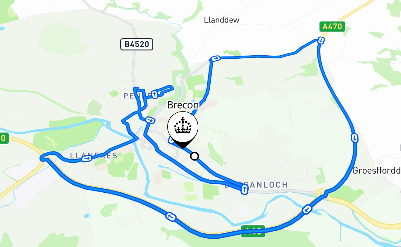 Brecon driving test route #2526 map - WLS United Kingdom