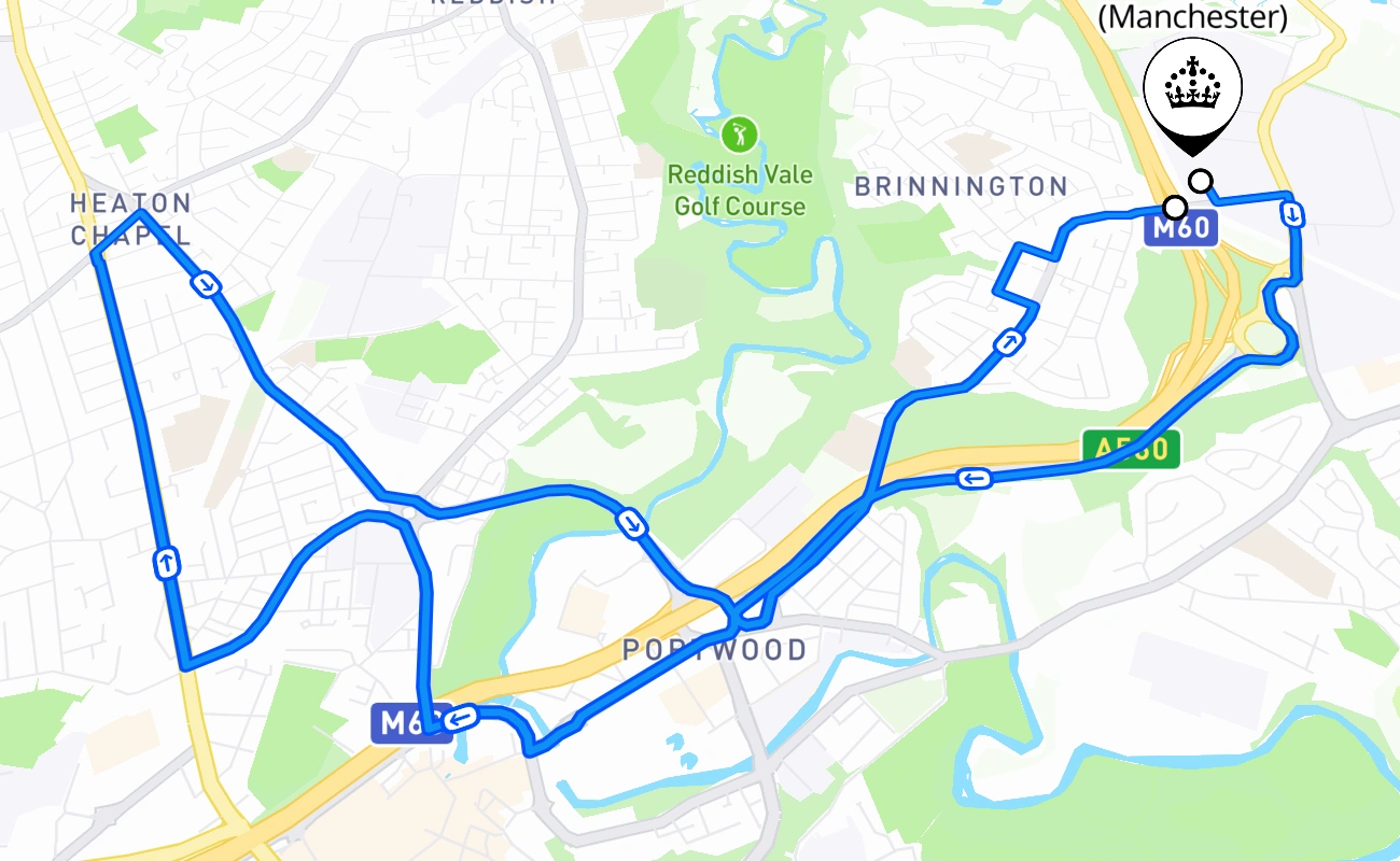 Bredbury (Manchester) 驾考路线 #2483 地图 - ENG 英国