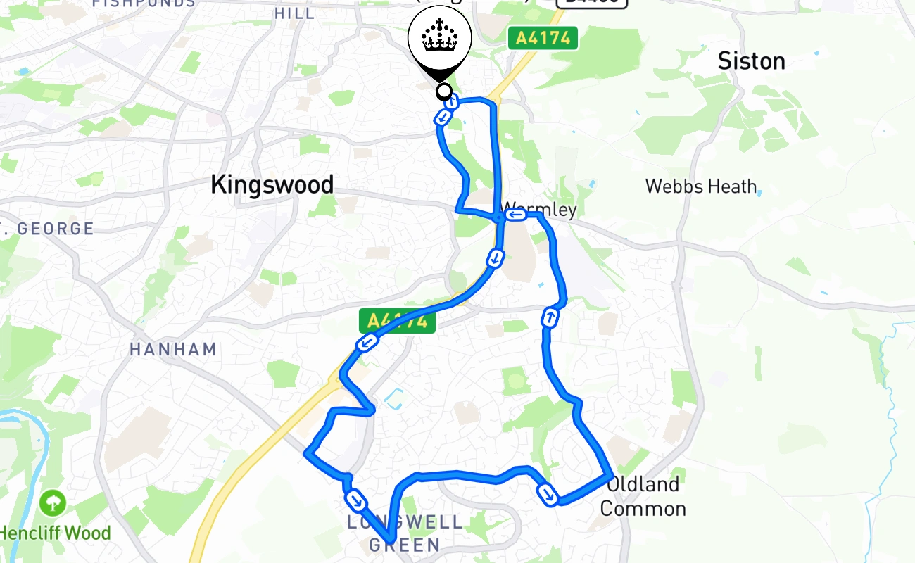 Bristol (Kingswood) driving test route #588 map - ENG United Kingdom
