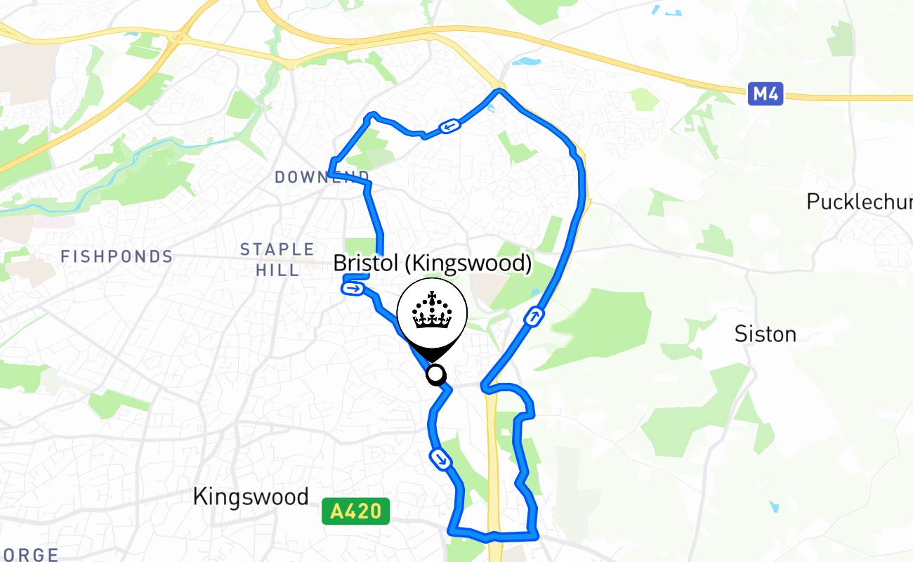 Bristol (Kingswood) driving test route #589 map - ENG United Kingdom