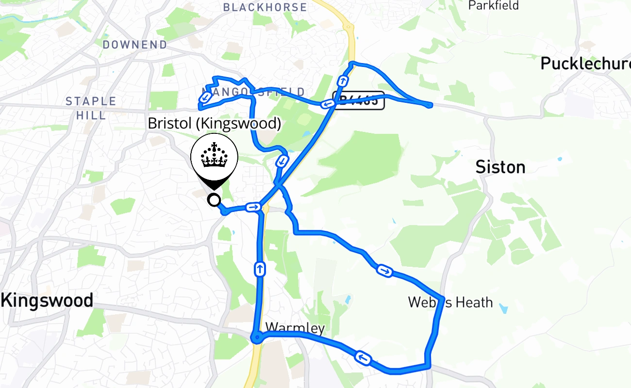 Bristol (Kingswood) driving test route #592 map - ENG United Kingdom