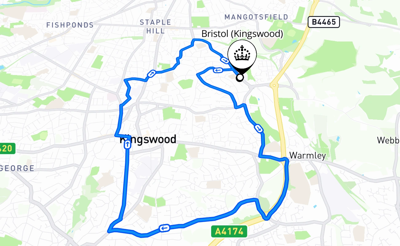 Bristol (Kingswood) driving test route #594 map - ENG United Kingdom