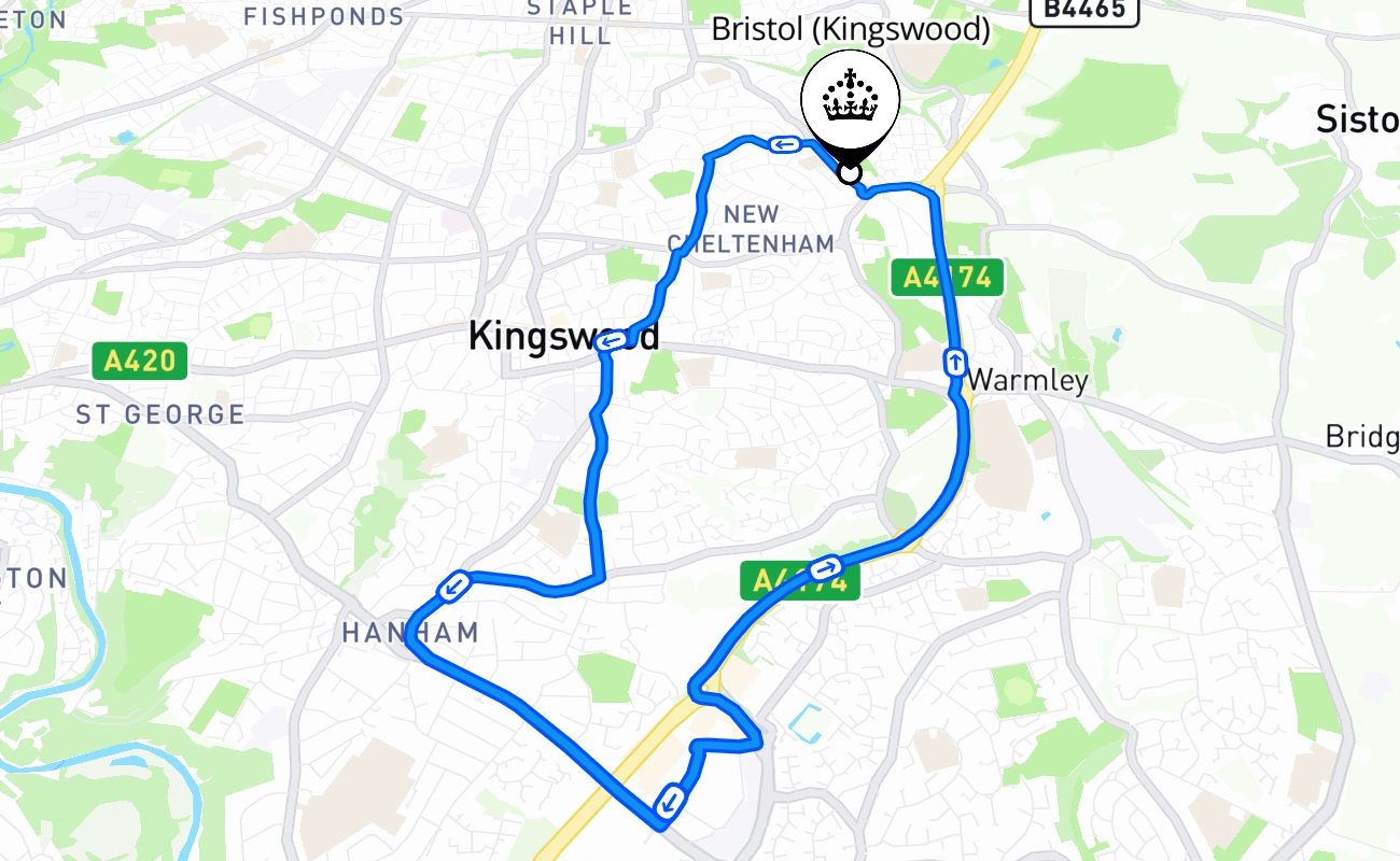 Bristol (Kingswood) driving test route #2147 map - ENG United Kingdom