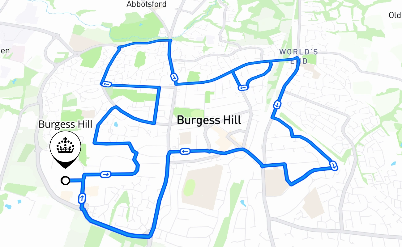 Burgess Hill driving test route #1713 map - ENG United Kingdom