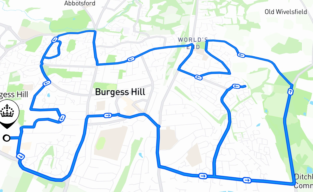 Burgess Hill driving test route #1714 map - ENG United Kingdom