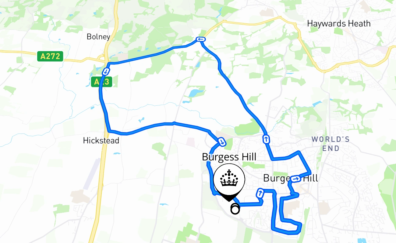 Burgess Hill driving test route #1716 map - ENG United Kingdom