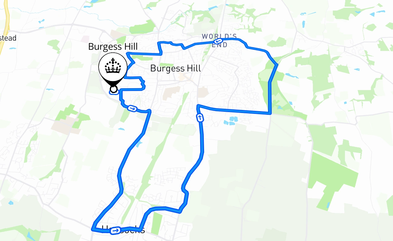 Burgess Hill driving test route #1718 map - ENG United Kingdom