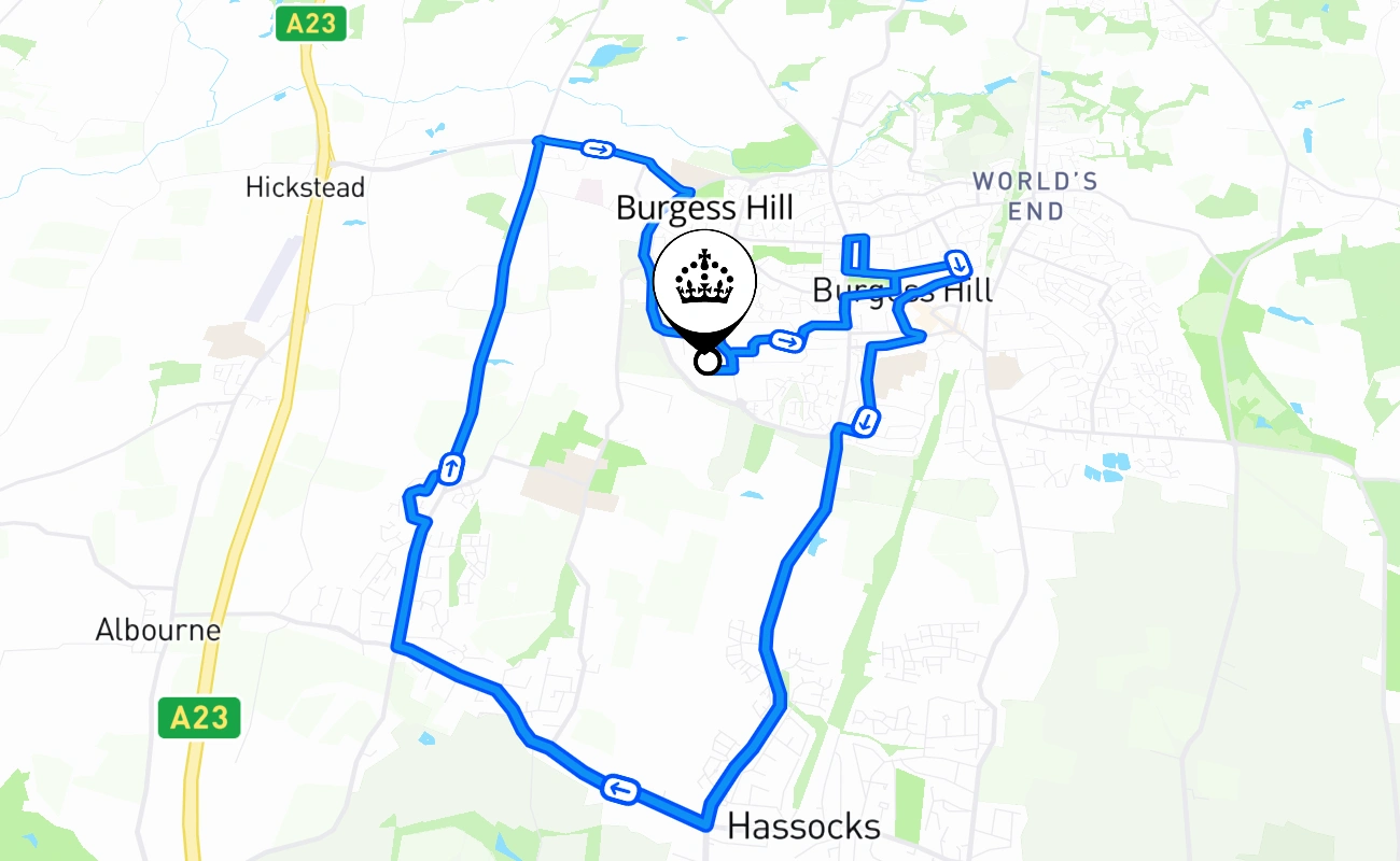 Burgess Hill driving test route #1719 map - ENG United Kingdom