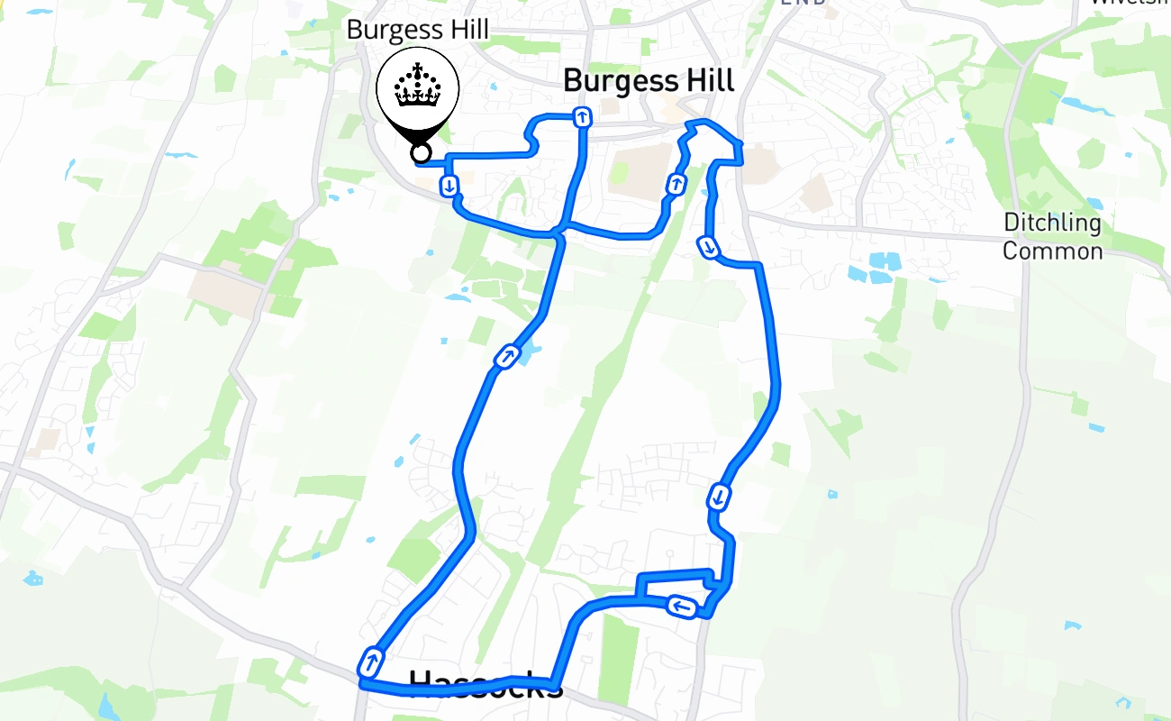 Burgess Hill driving test route #1720 map - ENG United Kingdom