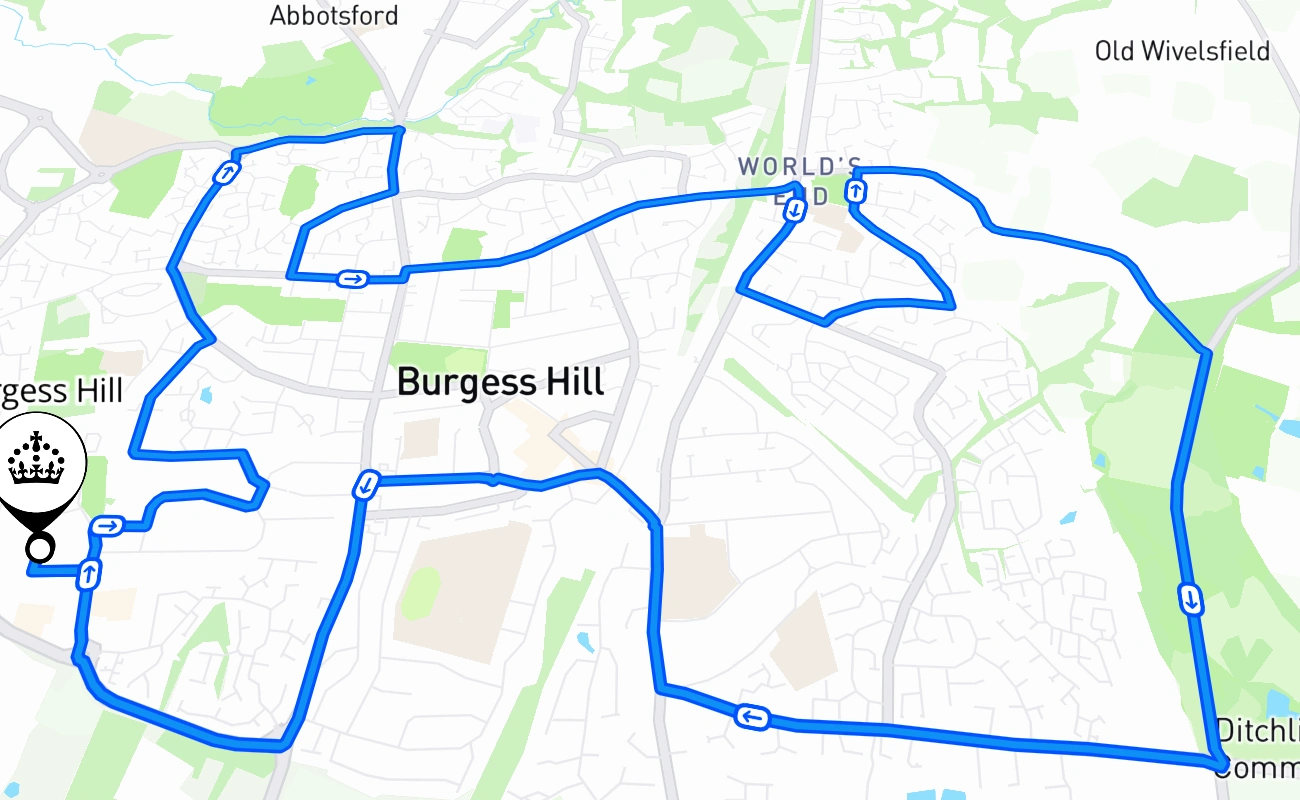 Burgess Hill driving test route #1721 map - ENG United Kingdom