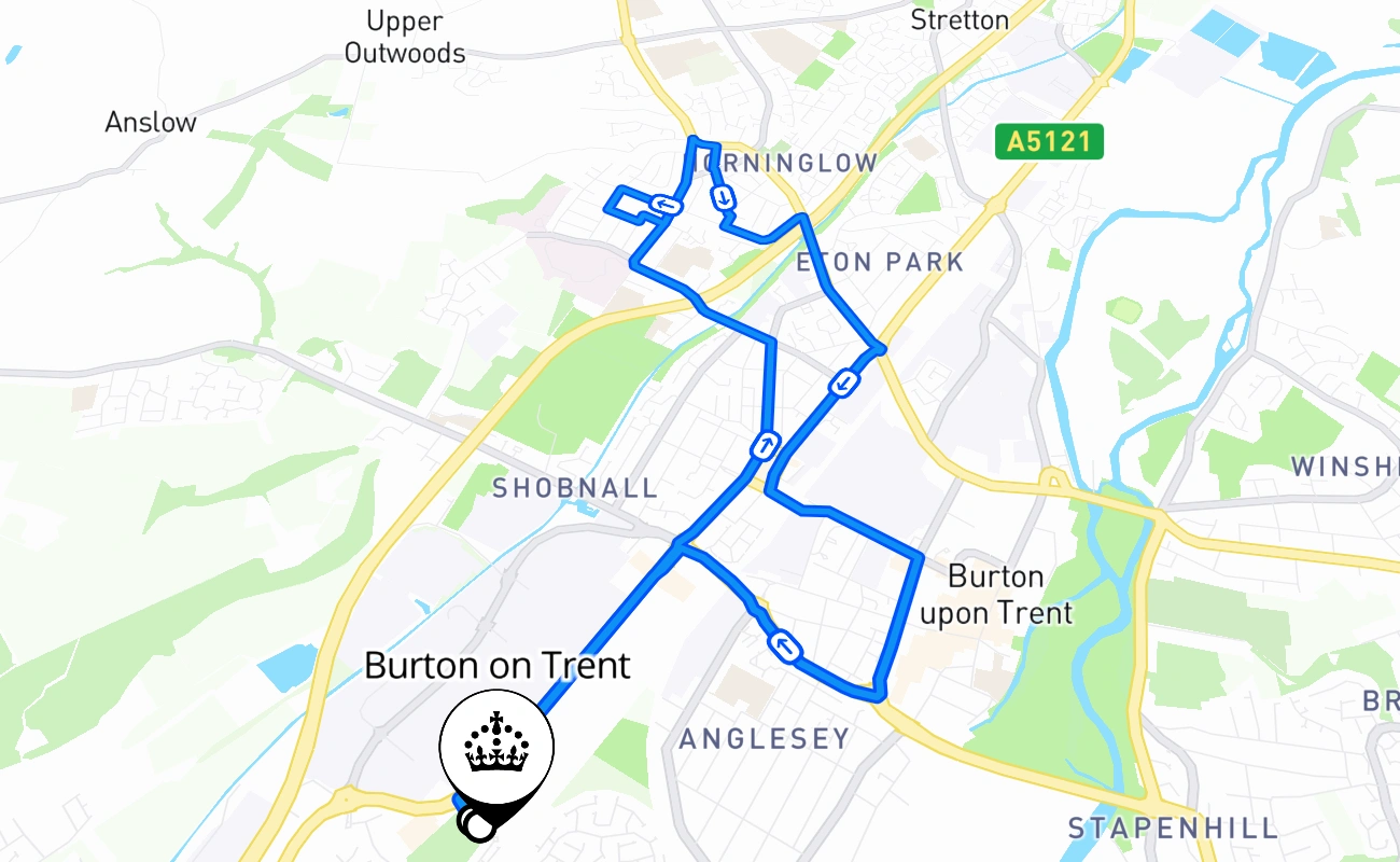 Burton on Trent driving test route #1167 map - ENG United Kingdom