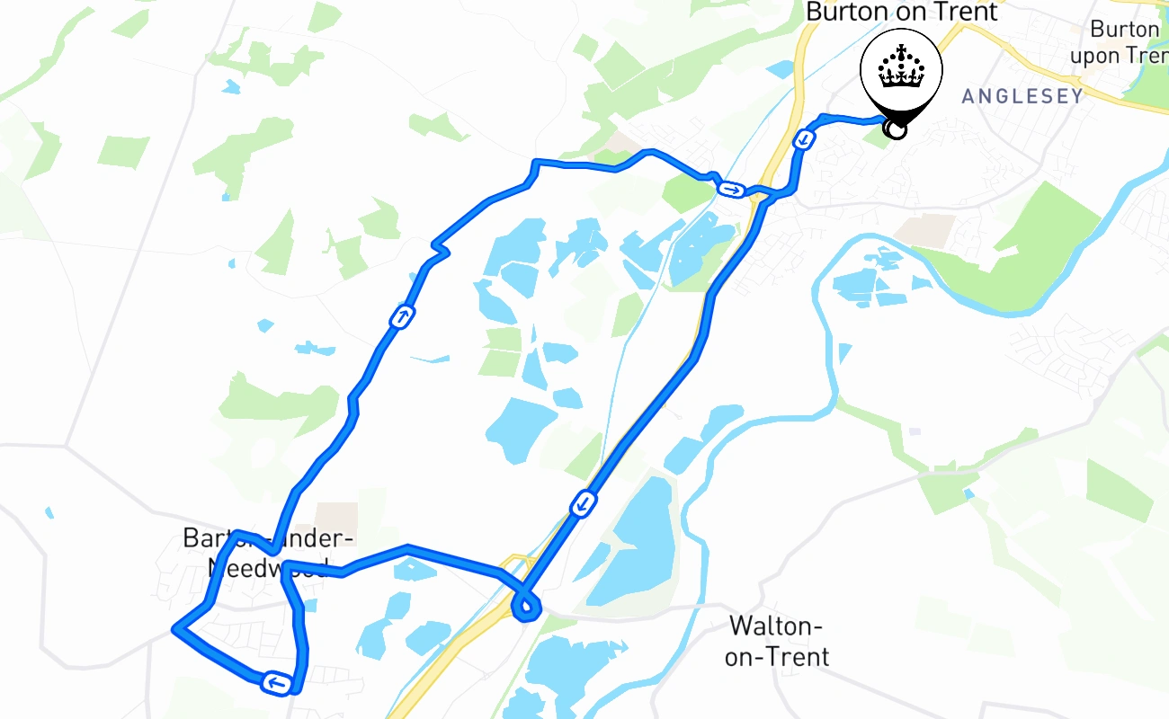 Burton on Trent driving test route #1168 map - ENG United Kingdom