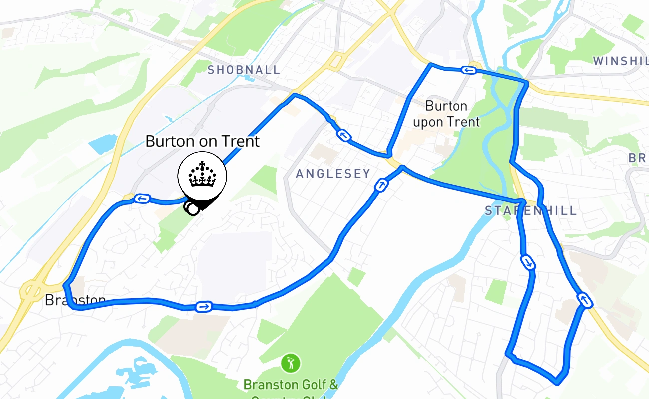 Burton on Trent 驾考路线 #1173 地图 - ENG 英国
