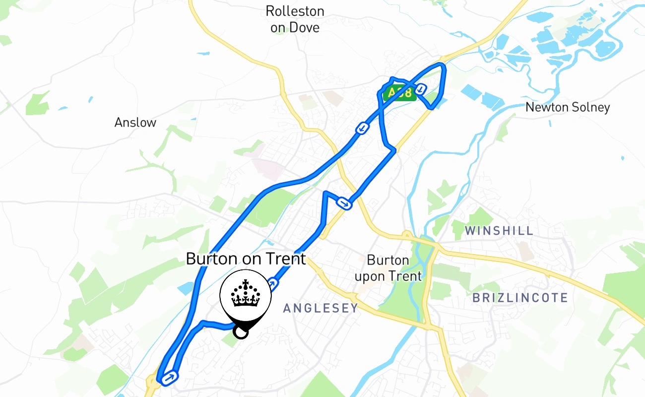 Burton on Trent 驾考路线 #1174 地图 - ENG 英国