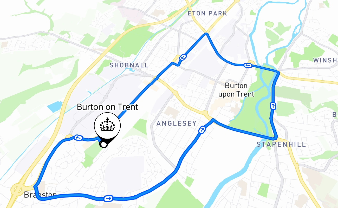 Burton on Trent driving test route #1178 map - ENG United Kingdom