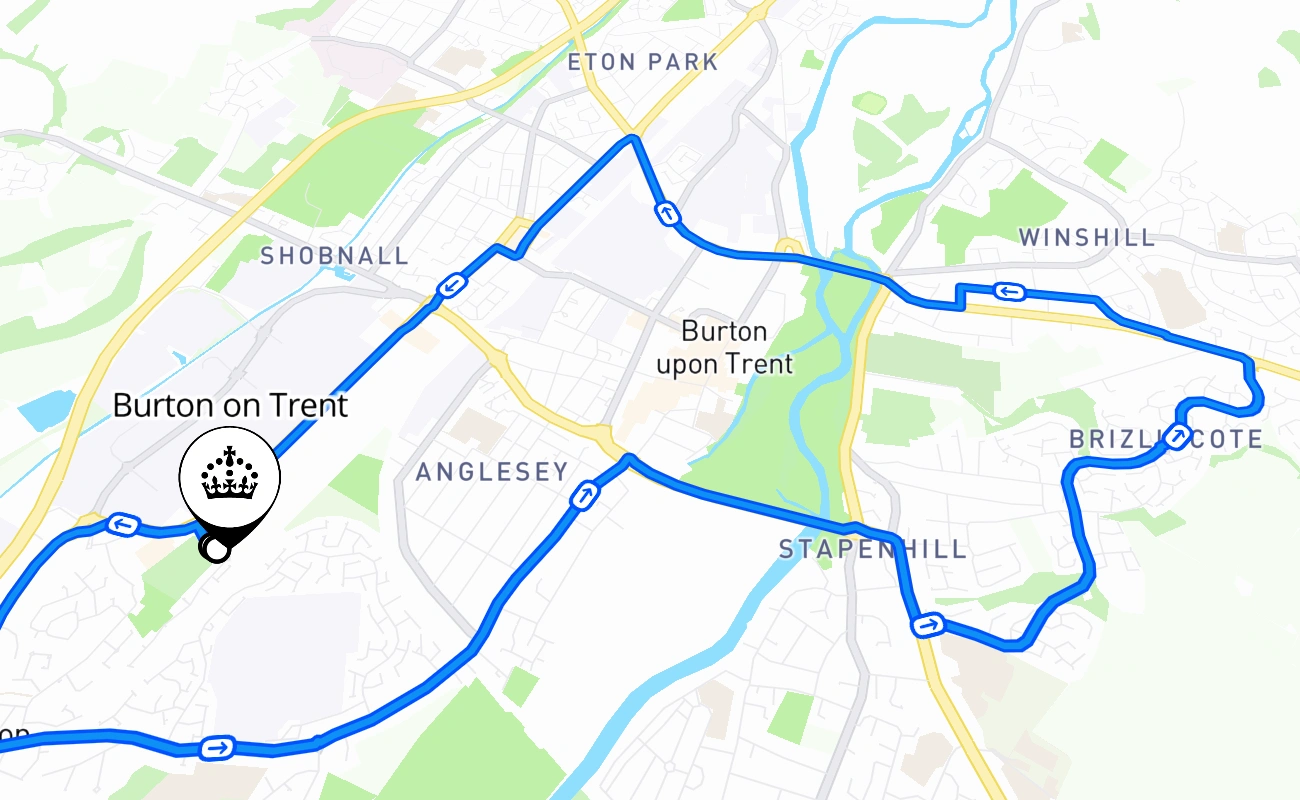 Burton on Trent driving test route #1179 map - ENG United Kingdom