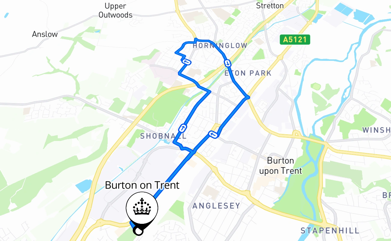 Burton on Trent driving test route #1181 map - ENG United Kingdom