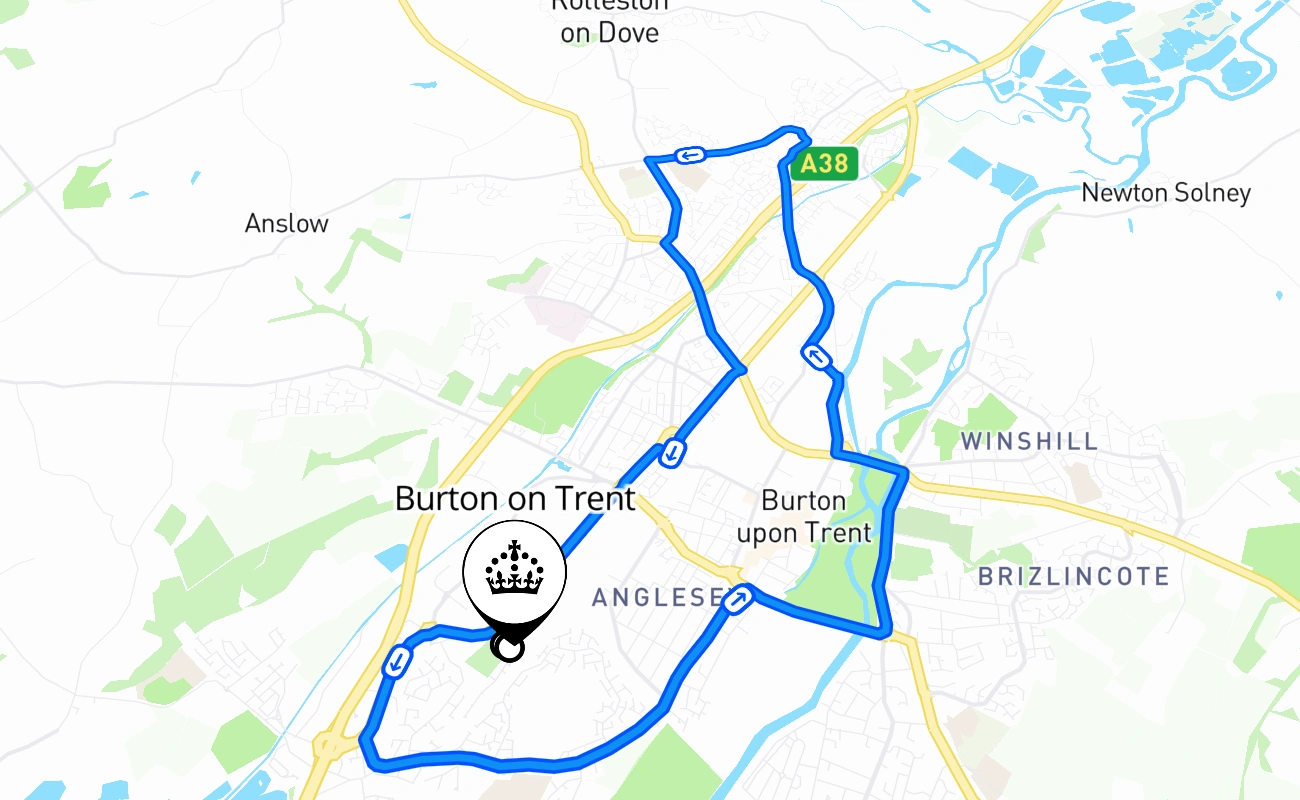 Burton on Trent driving test route #1182 map - ENG United Kingdom