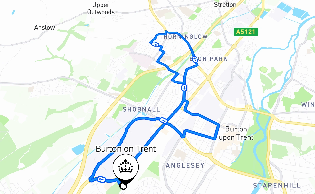 Burton on Trent 驾考路线 #1183 地图 - ENG 英国