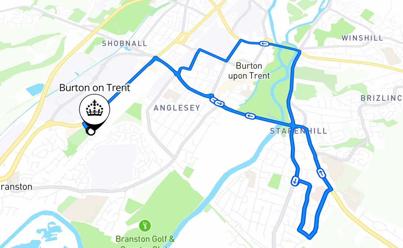 Burton on Trent 驾考路线 #1188 地图 - ENG 英国