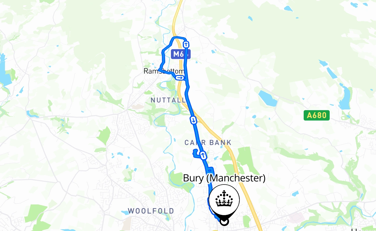 Bury (Manchester) driving test route #2012 map - ENG United Kingdom