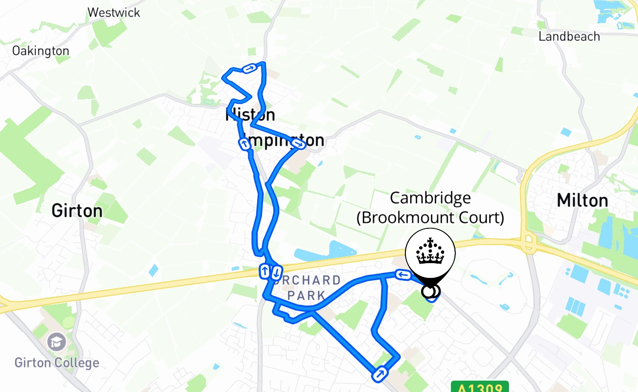 Cambridge (Brookmount Court) driving test route #2302 map - ENG United Kingdom